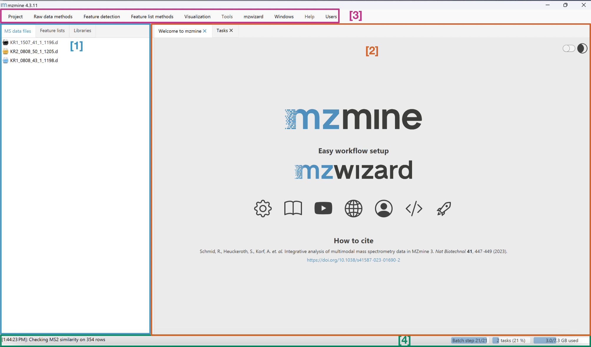 mzmine main window overview