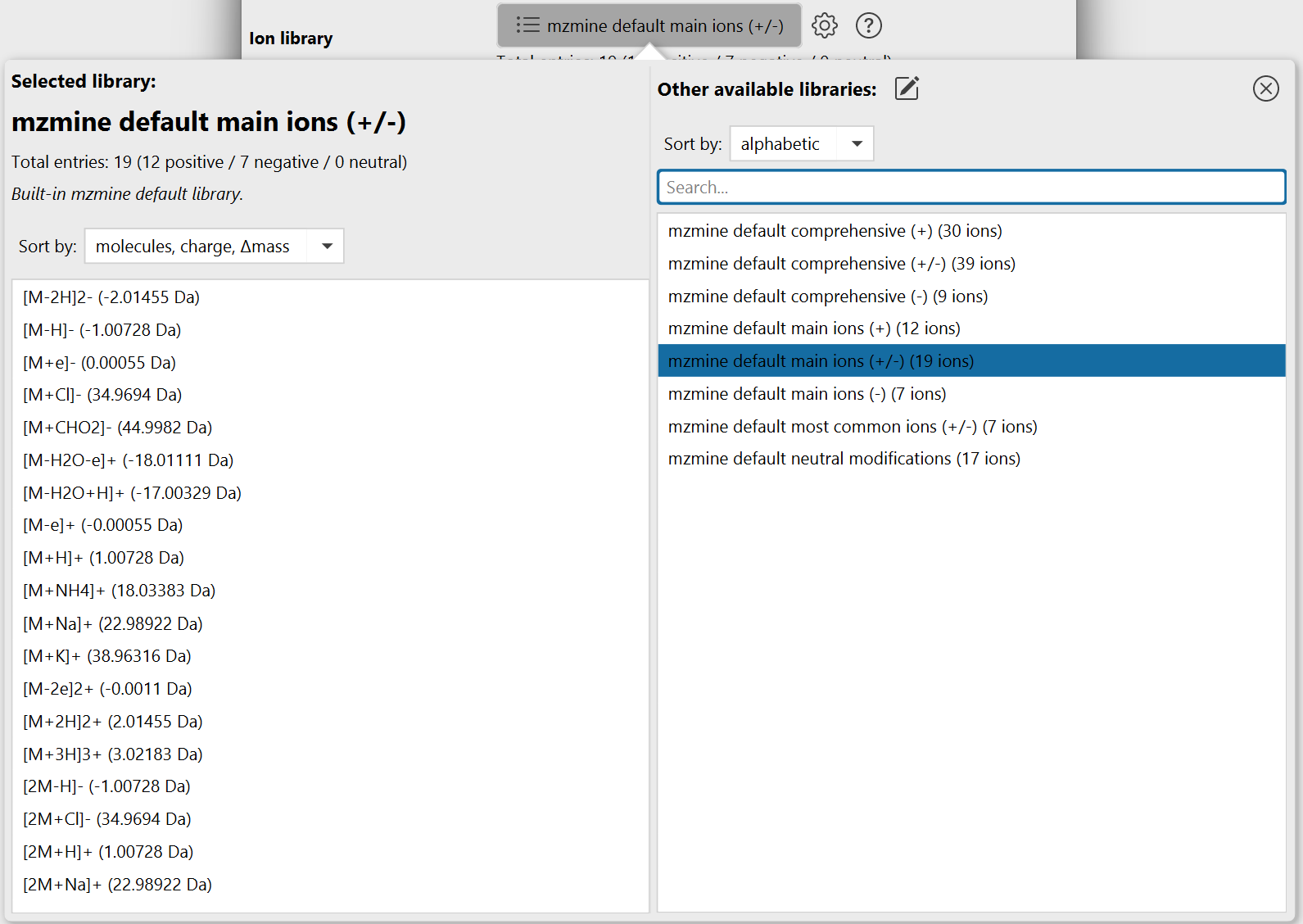 Ion library selection popover