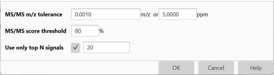 MSMS filter parameters