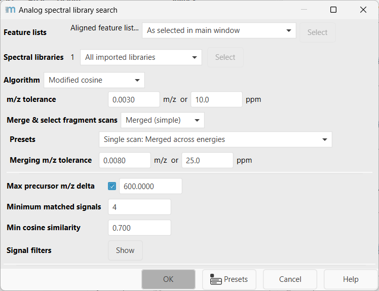 Parameter dialog