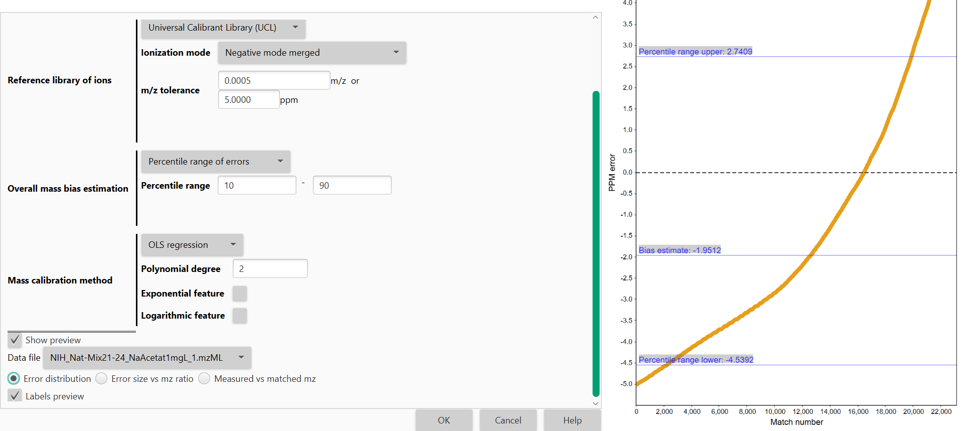 Mass calibration example